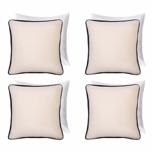 OHS 4 Pack Matte Velvet Piped Edge Filled Cushions with Removable Covers, Beige, W/D/H: 45 x 45 x 45 cm – 1