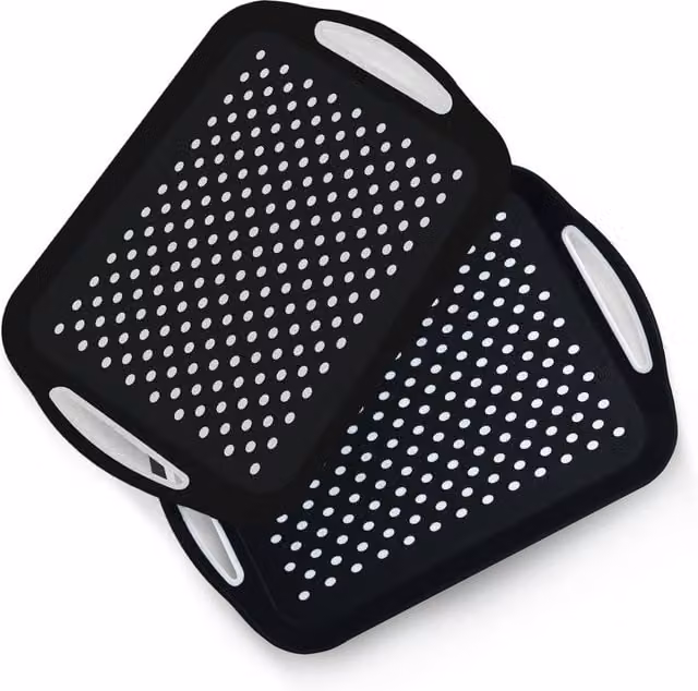 Essen 2-Pack Non-Slip Rectangular Serving Tray Set with Handles in Black