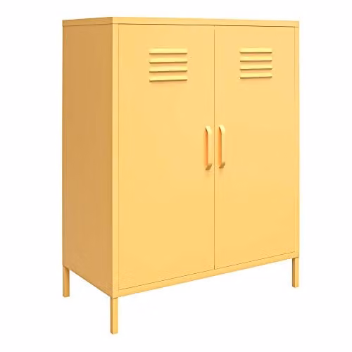 DHP Furniture Cache Retro Metal Locker Storage Cabinet with 2 Hinged Doors, Yellow, H 101.5 x W 40.01 x D 80.01 cm – 1