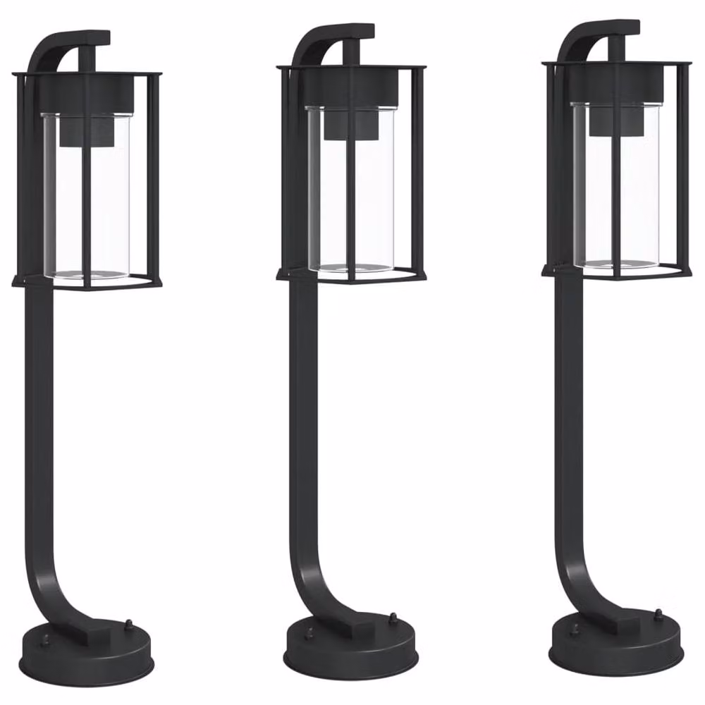 Berkfield Home Set of 3 Black Stainless Steel Outdoor Floor Lamps, Height: 60 cm – 2