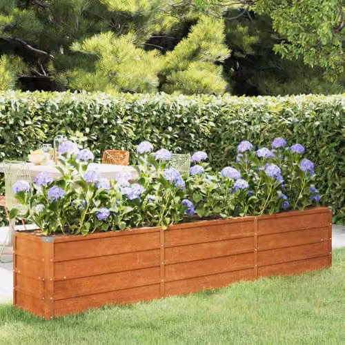 vidaXL Corten Steel Raised Garden Bed in Brown, W: 240 cm, D: 40 cm, H: 45 cm – 2