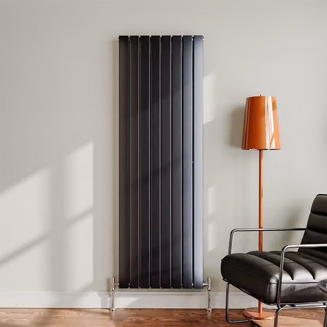 Livingandhome Vertical Steel Tall Wall Mounted Radiator in Anthracite Grey, H: 180 cm, W: 60.8 cm, D: 6.1 cm