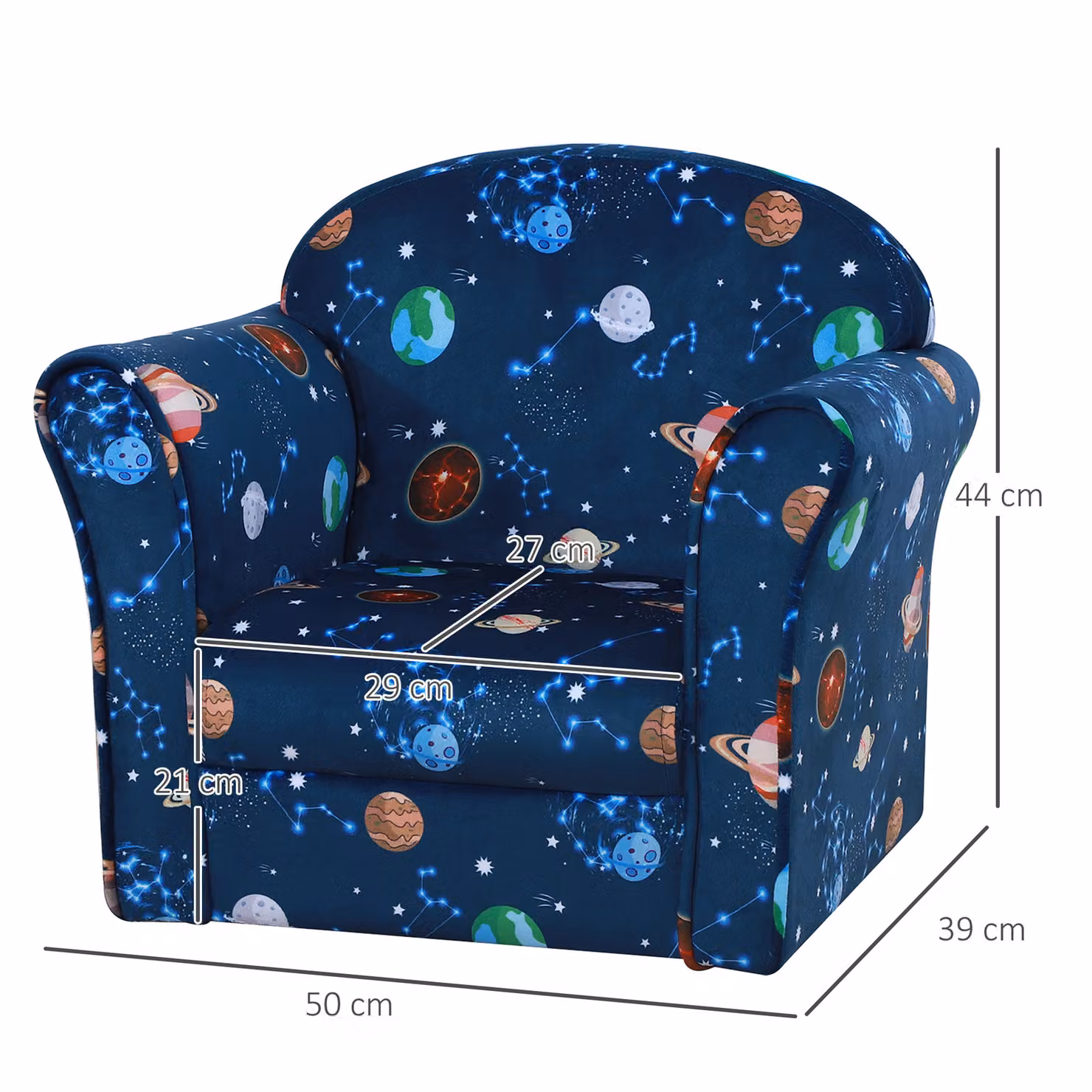 HOMCOM Kids Planet Theme Armchair in Blue with Solid Wood Frame and Armrests – 3