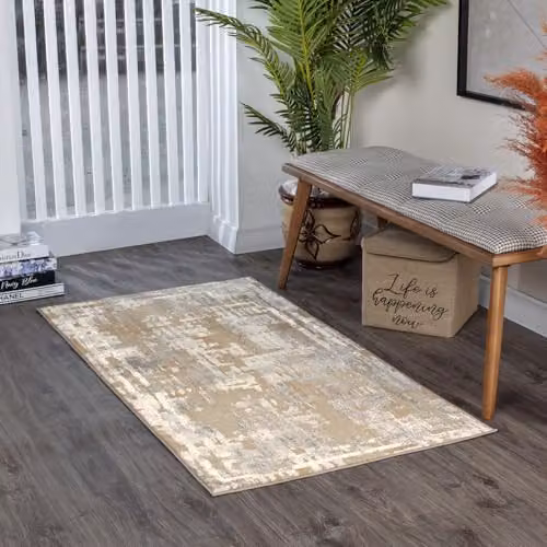 Livabliss Martina Taza Abstract Modern Marble Rug, Beige and Grey, W: 80 cm, D: 150 cm