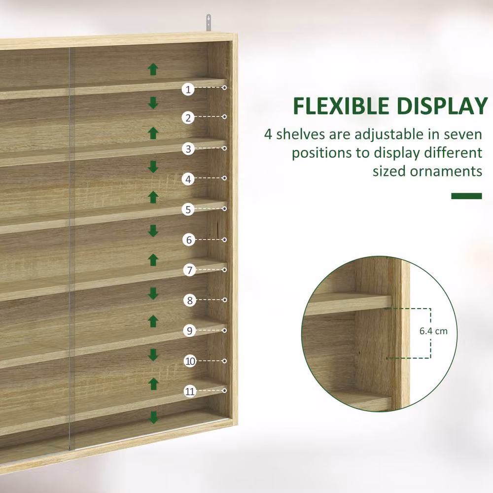 STILVORA Wall Mounted Display Cabinet with Glass Sliding Doors and Internal Shelves in Light Oak and Brown – 4
