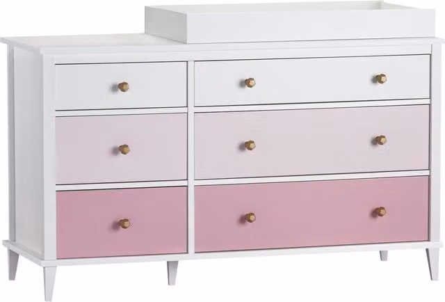 Dorel Poppy 2 in 1 Convertible Dresser and Changing Table in Pink and White