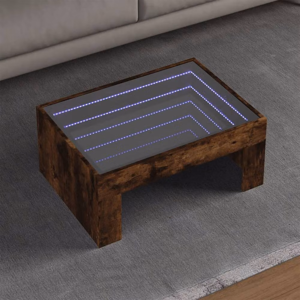 Berkfield Home Infinity LED Decorative Coffee Table in Smoked Oak and Brown, W: 70 cm, D: 50 cm, H: 30 cm – 2