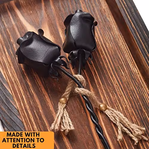 Novecrafto Black Forged Iron Roses in a Brown Burnt Wood Frame, Rectangular Wall Decor – 4