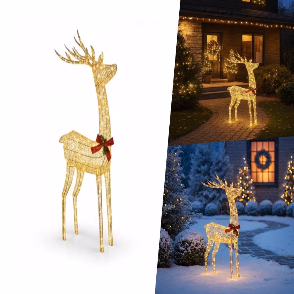 Pegdev Gold Rattan LED Christmas Reindeer with 450 Warm White Lights, Height: 127 cm – 3