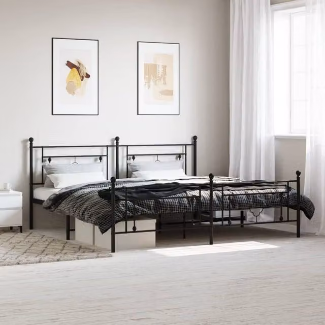 Berkfield Home Metal Bed Frame with Footboard, Black, 193 x 203 cm