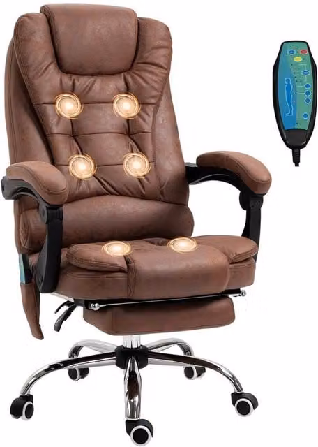 PAWNORA Brown Synthetic Leather Executive Massage Office Chair with Headrest and Armrests – 1