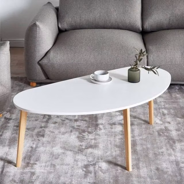 Wyld and Coco White Laminated Wood Coffee Table with Pine Wood Legs