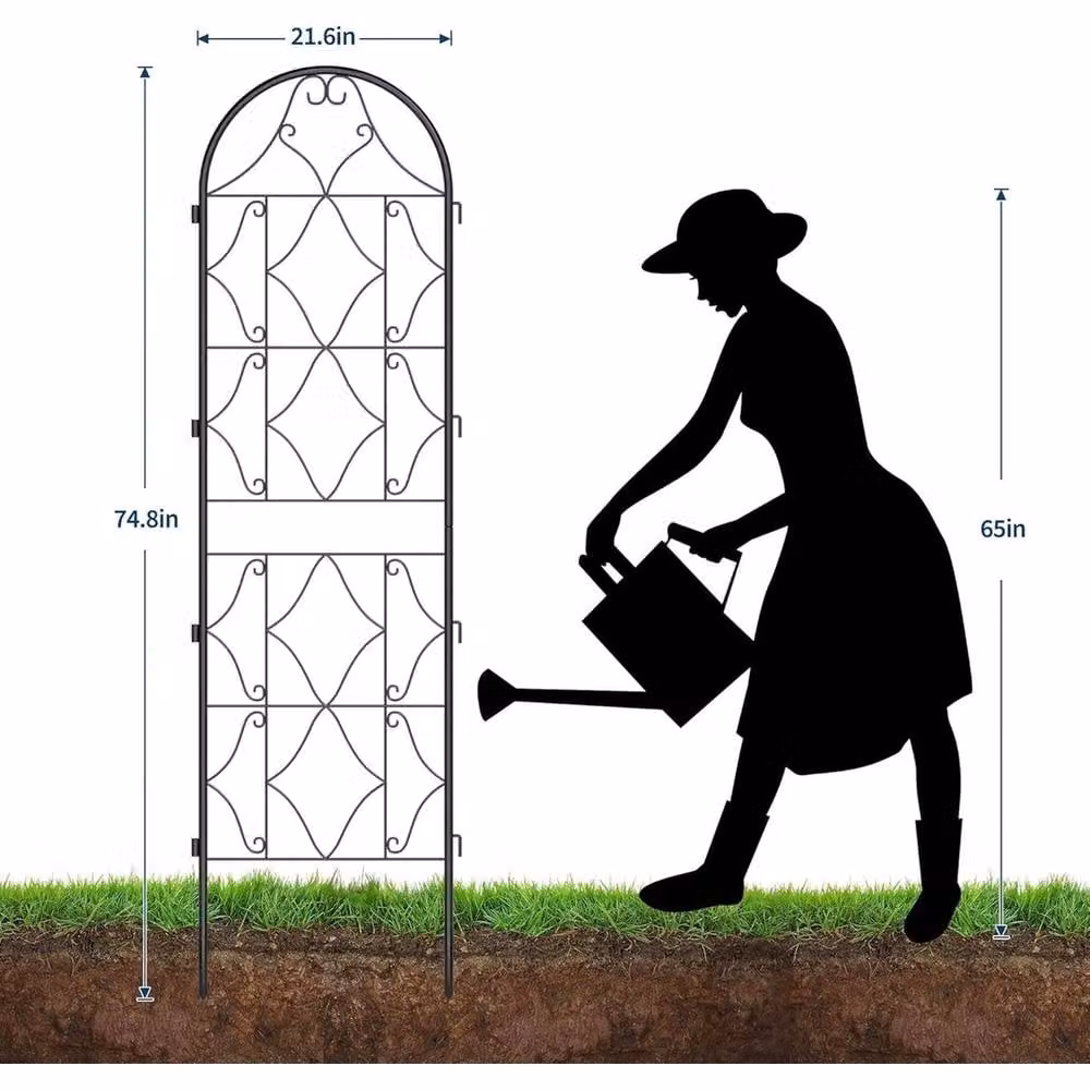 VOGREX 2-Panel Metal Garden Decorative Trellis for Climbing Plants in Black, H 75 cm x W 22 cm – 1