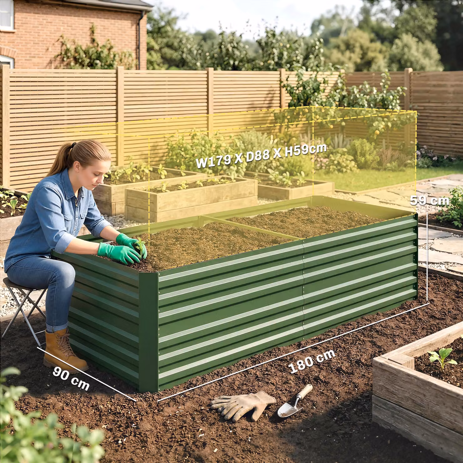 Outsunny Green Galvanised Steel Rectangular Raised Garden Bed with Multi-reinforced Rods, W: 180 cm, D: 90 cm, H: 59 cm – 3