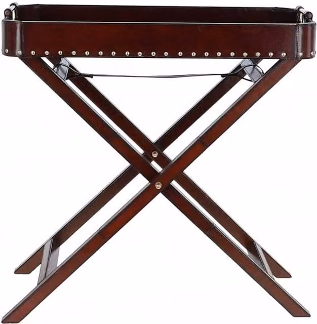 Butlers Luxury Real Leather and Solid Wood Rectangular Serving Tray LF 156 in Chestnut Brown