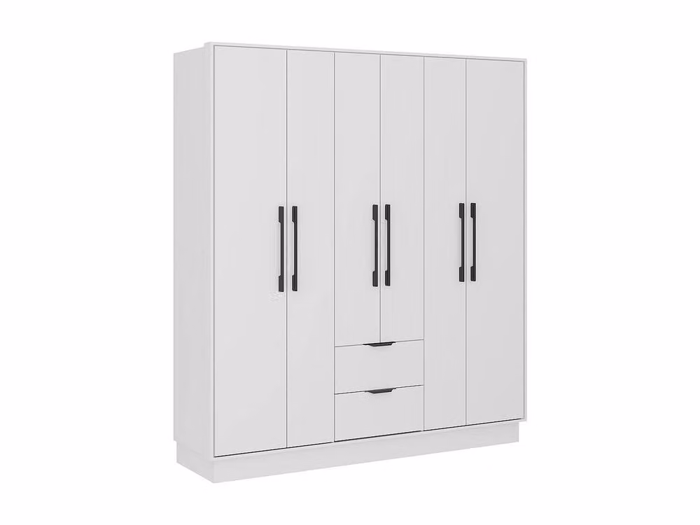 Vente-unique FEOVA White Wardrobe with 6 Doors and 2 Drawers, W: 162 cm, D: 46.5 cm, H: 182 cm – 2