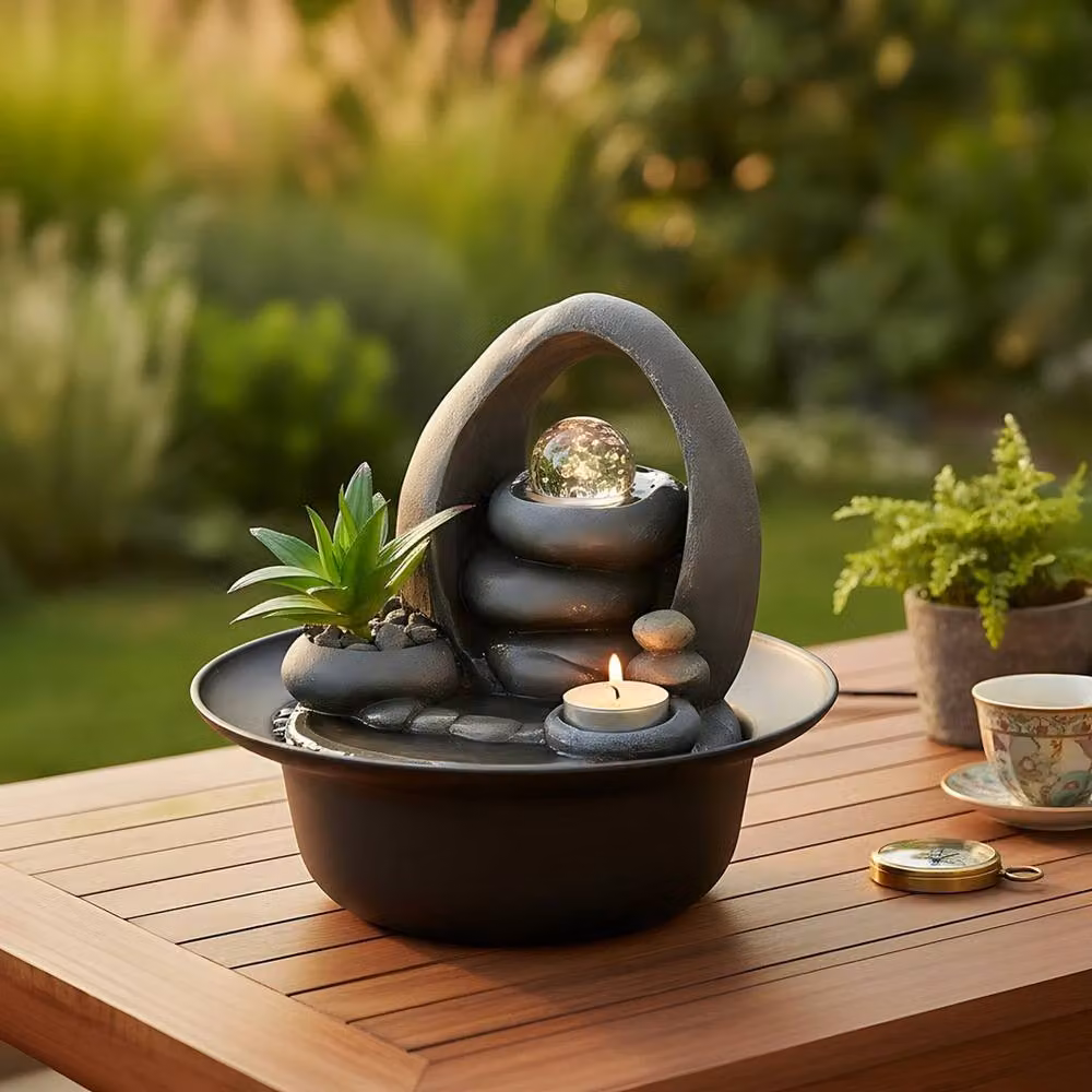 EONLION Black Tabletop Indoor LED Water Feature Fountain – 3
