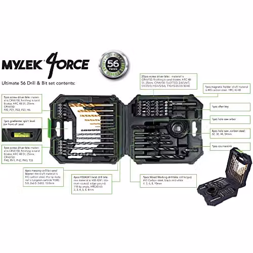 MYLEK 56 Piece HSS Drill Bit and Screwdriver Accessory Set with Storage Case in Black and White – 2