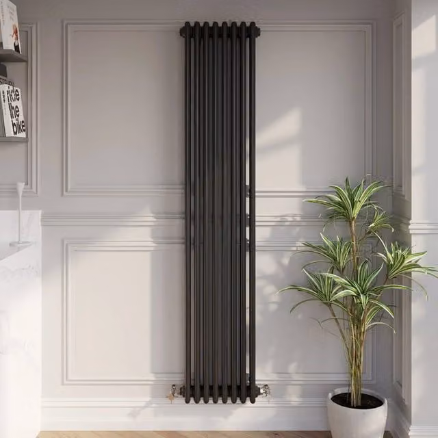 Temprazo Black Steel Wall Mounted Column Radiator H: 42.5 cm, W: 38.0 cm, D: 10.0 cm