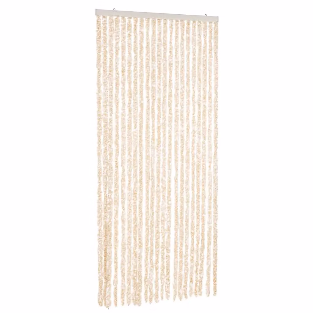 Berkfield Home Chenille Fly Curtain in Beige and White Stripes, W/H: 90 x 220 cm – 2