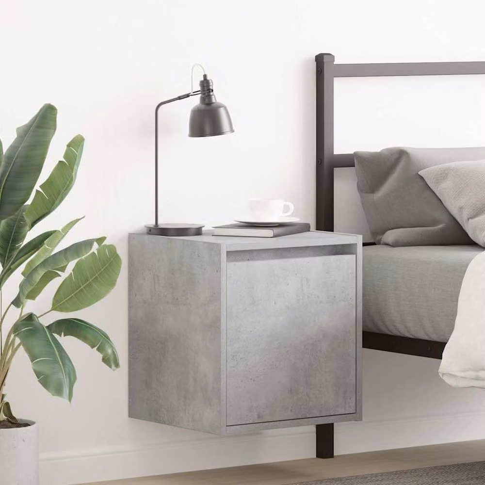 Berkfield Home Wall-Mounted Bedside Cabinets, 2 Pack, Concrete Grey, W/D/H: 38 x 34 x 40 cm – 2