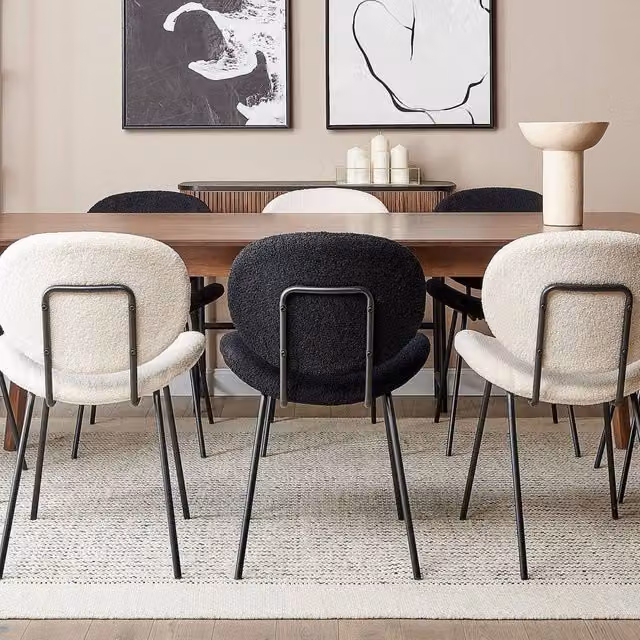 Wyld and Coco Set of 2 Black Bouclé Armless Dining Chairs with Iron Legs