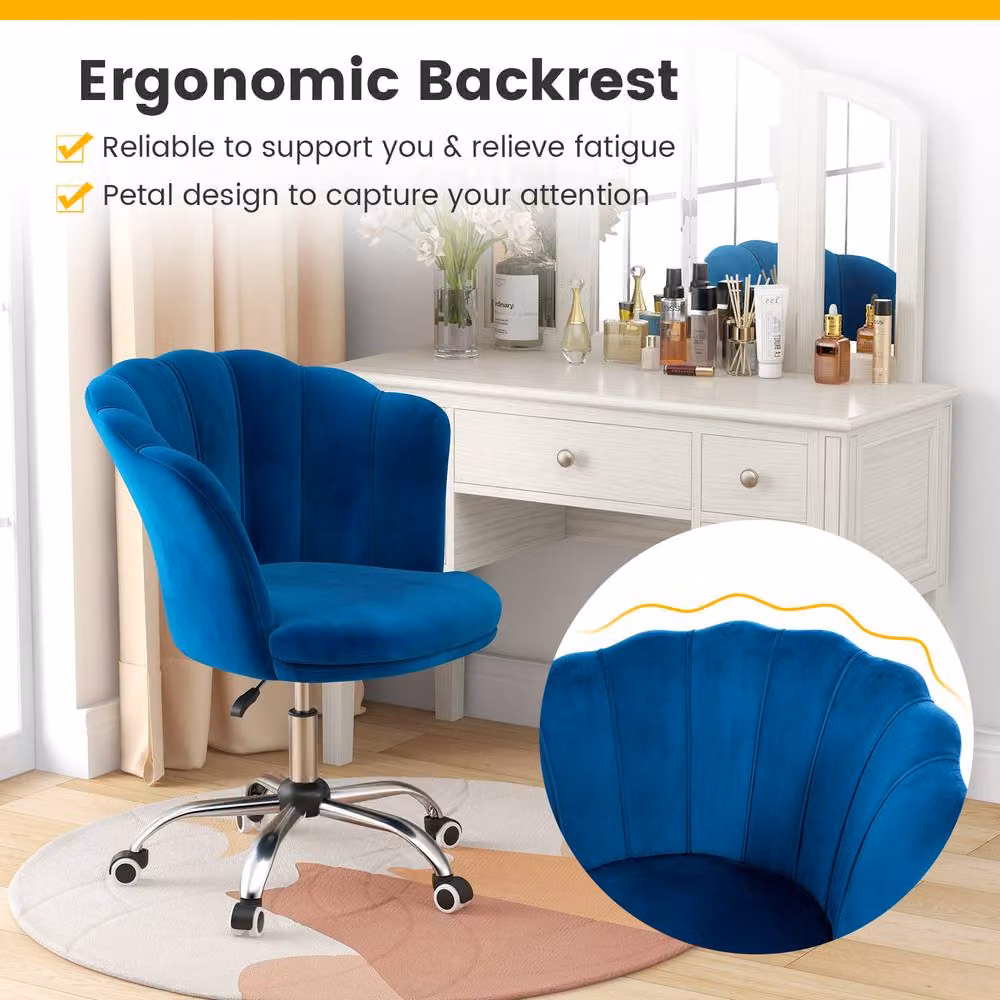 Costway Modern Blue Velvet Upholstered Rolling Accent Chair with 360 Degree Swivel and Armrests – 5