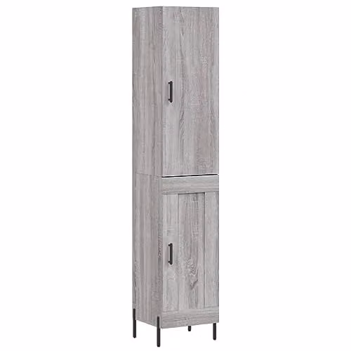 vidaXL Modern Grey Highboard with Hinged Doors and Internal Shelves, W/D/H: 34.5 x 34 x 180 cm