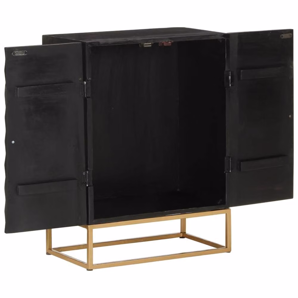 Berkfield Home Black Industrial Sideboard in Solid Mango Wood and Iron, W/D/H: 55 x 34 x 75 cm – 3