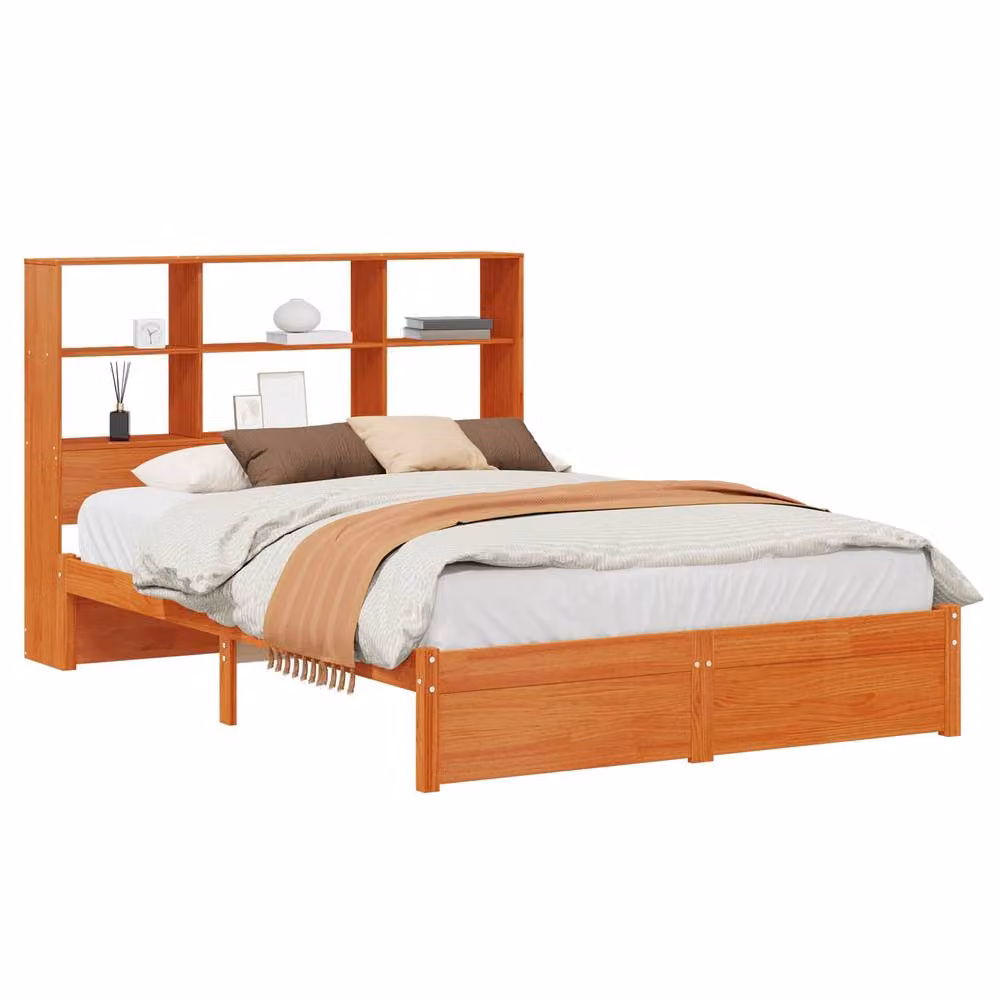 Berkfield Home Solid Wood Bed Frame with Storage Headboard and Side Compartments, Wax Brown, W/D/H: 140 x 190 cm – 2
