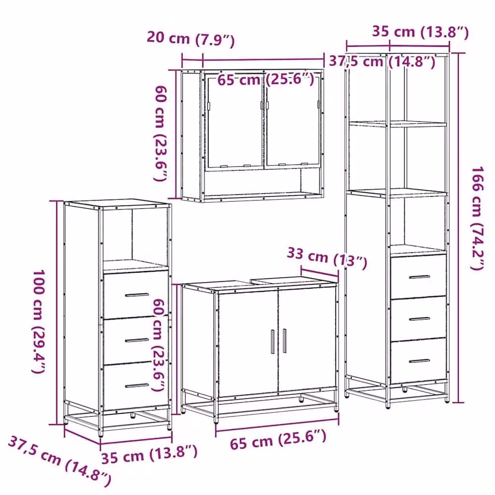 Berkfield Home 4-Piece Industrial Bathroom Furniture Set in Smoked Oak and Brown – 7