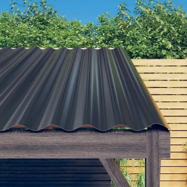 Berkfield Home 12-piece Corrugated Powder-coated Steel Roof Panels in Anthracite, W/H: 100 x 36 cm – 1