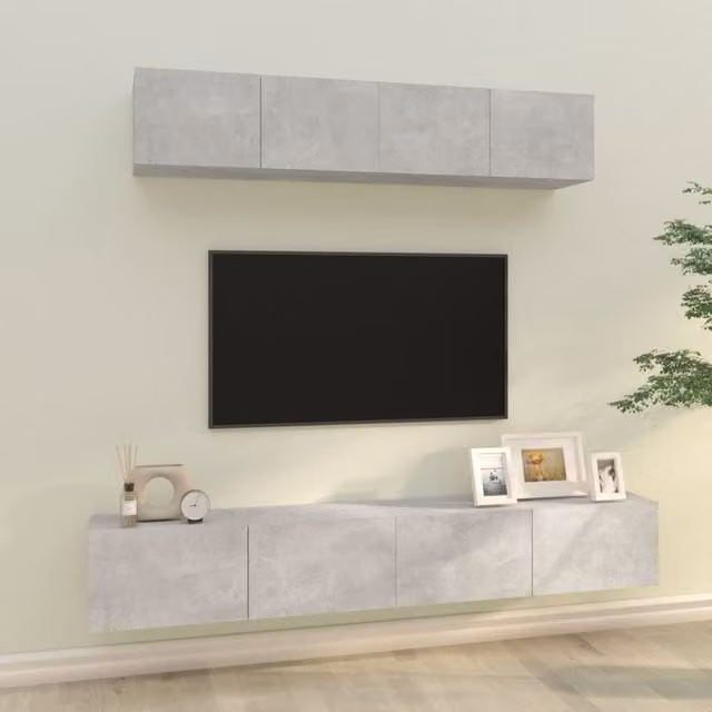 Berkfield Home 4 Piece Wall Mounted TV Cabinet Set in Matt Concrete Grey MDF – 1