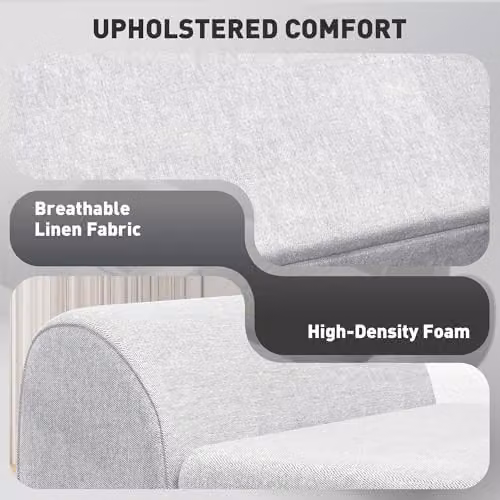 HOMCOM Upholstered Linen Storage Ottoman with Armrests and Rubberwood Legs, Grey, W/D/H: 120 x 50 x 42 cm – 5