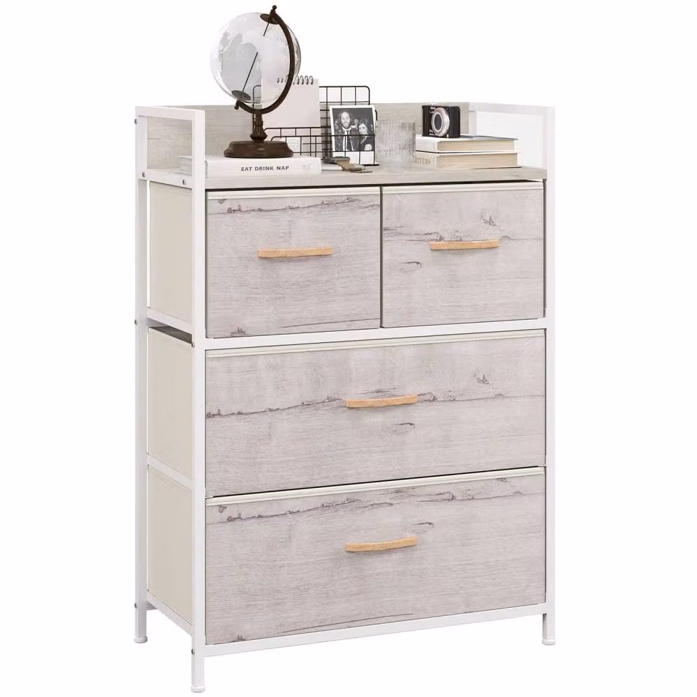Wyld Haus Palike 4 Drawer Fabric Chest with Wood Effect Top in White and Grey – 2