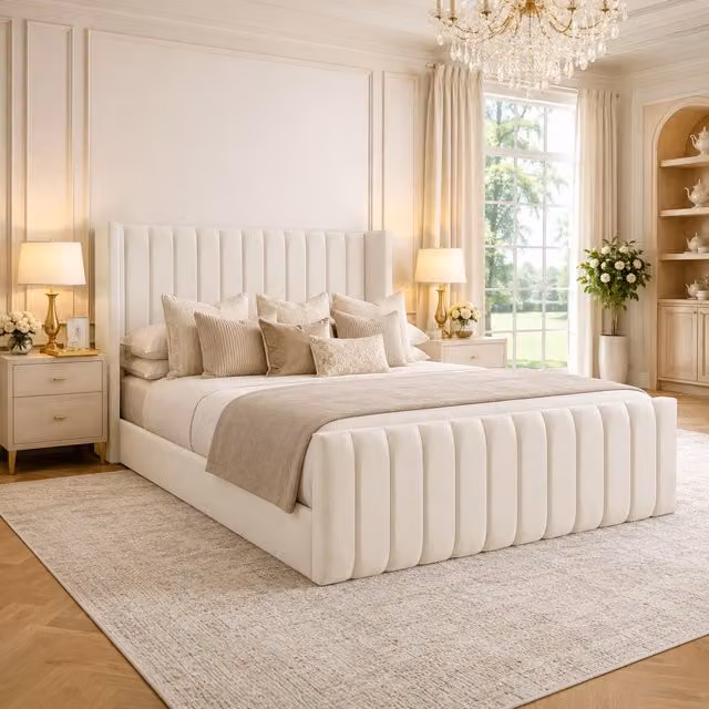 Desire Deco Edward Plush Velvet Upholstered Panel Bed in Yellow, W/D/H: 90 x 190 cm