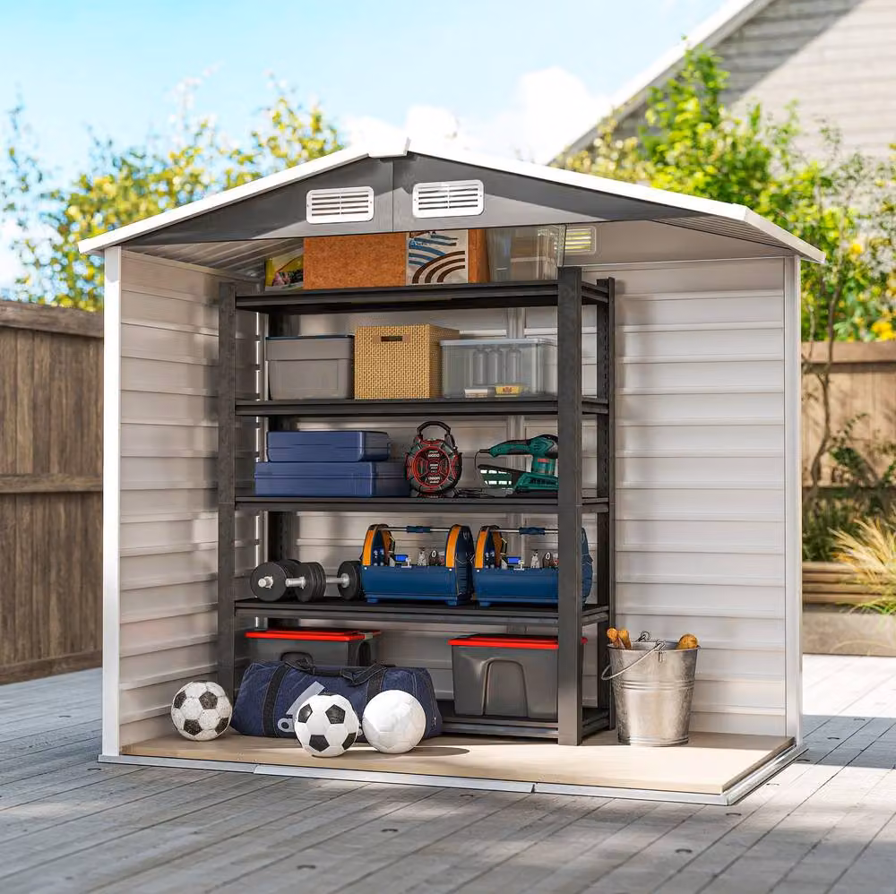 STILVORA Modern Steel Garden Shed in Dark Grey with Double Sliding Doors, W/D/H: 213.4 x 121.9 x 194.0 cm – 2