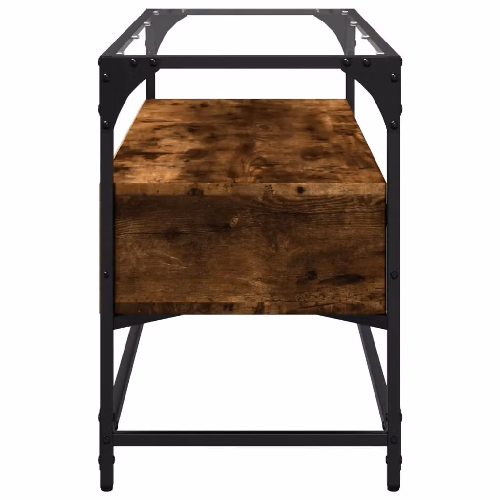 Berkfield Home Industrial TV Cabinet with Glass Top in Smoked Oak Brown, W/D/H: 98 x 35 x 51 cm – 3