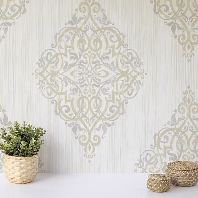 Wallquest Classic Floral Abstract Damask Wallpaper in White