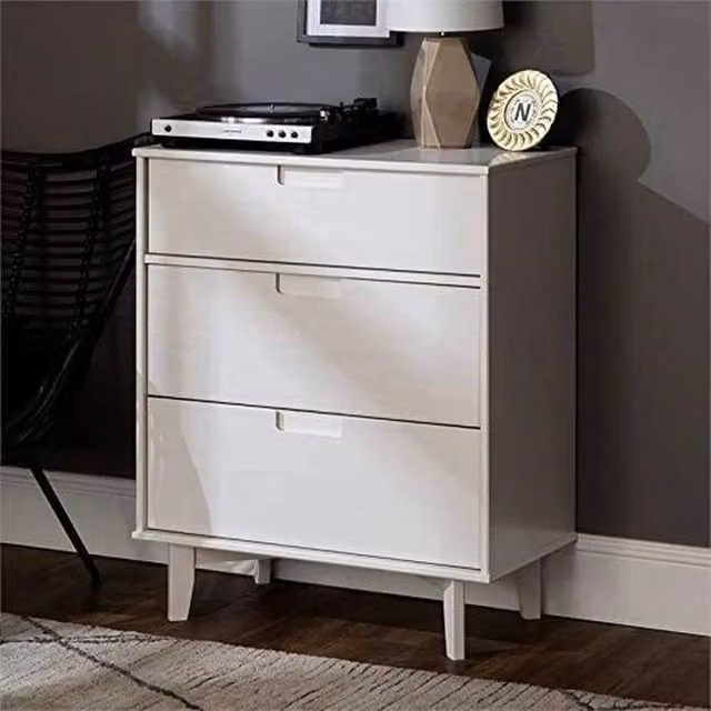 FORGEVIO Pine 3 Drawer Chest of Drawers with Groove Handles in White – 1