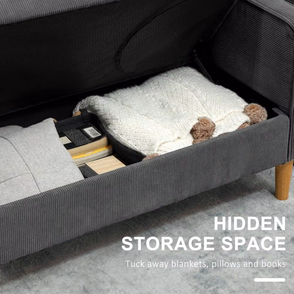 Wyld Haus Sono Vare Grey Corduroy 2 Seater Compact Sofa with Storage and Wooden Legs W/D/H: 117 x 79 x 46.5 cm – 3