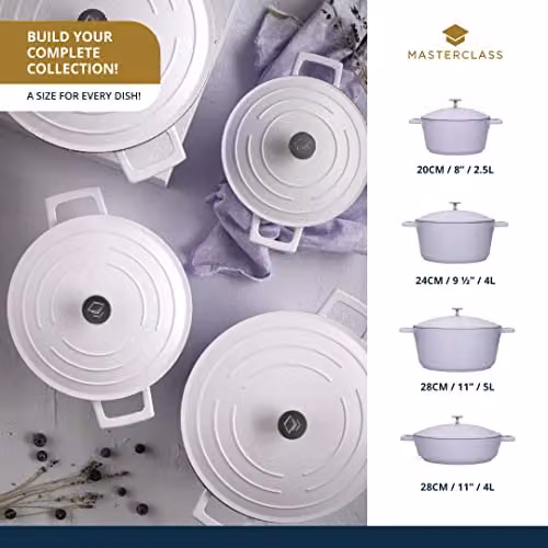 MasterClass Non-Stick Cast Aluminium Casserole Dish with Lid, Purple, 5 l – 6