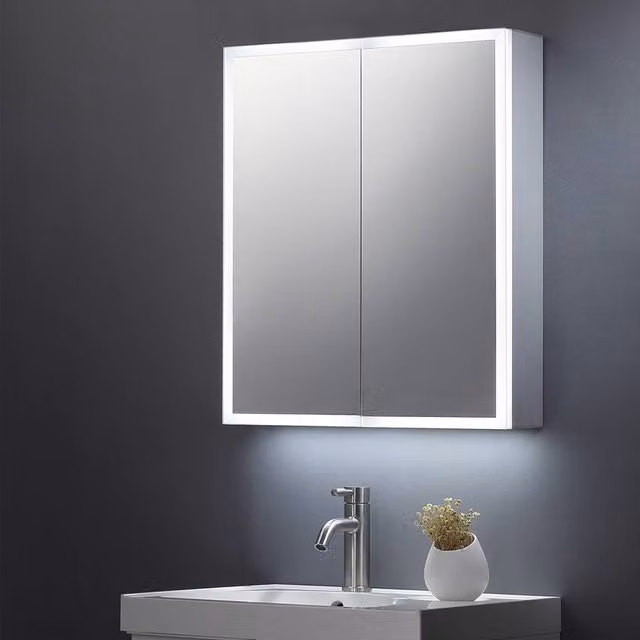 Bathroom Kingdom Bethany Illuminated LED Mirror Cabinet in Silver, W: 60 cm, H: 70 cm
