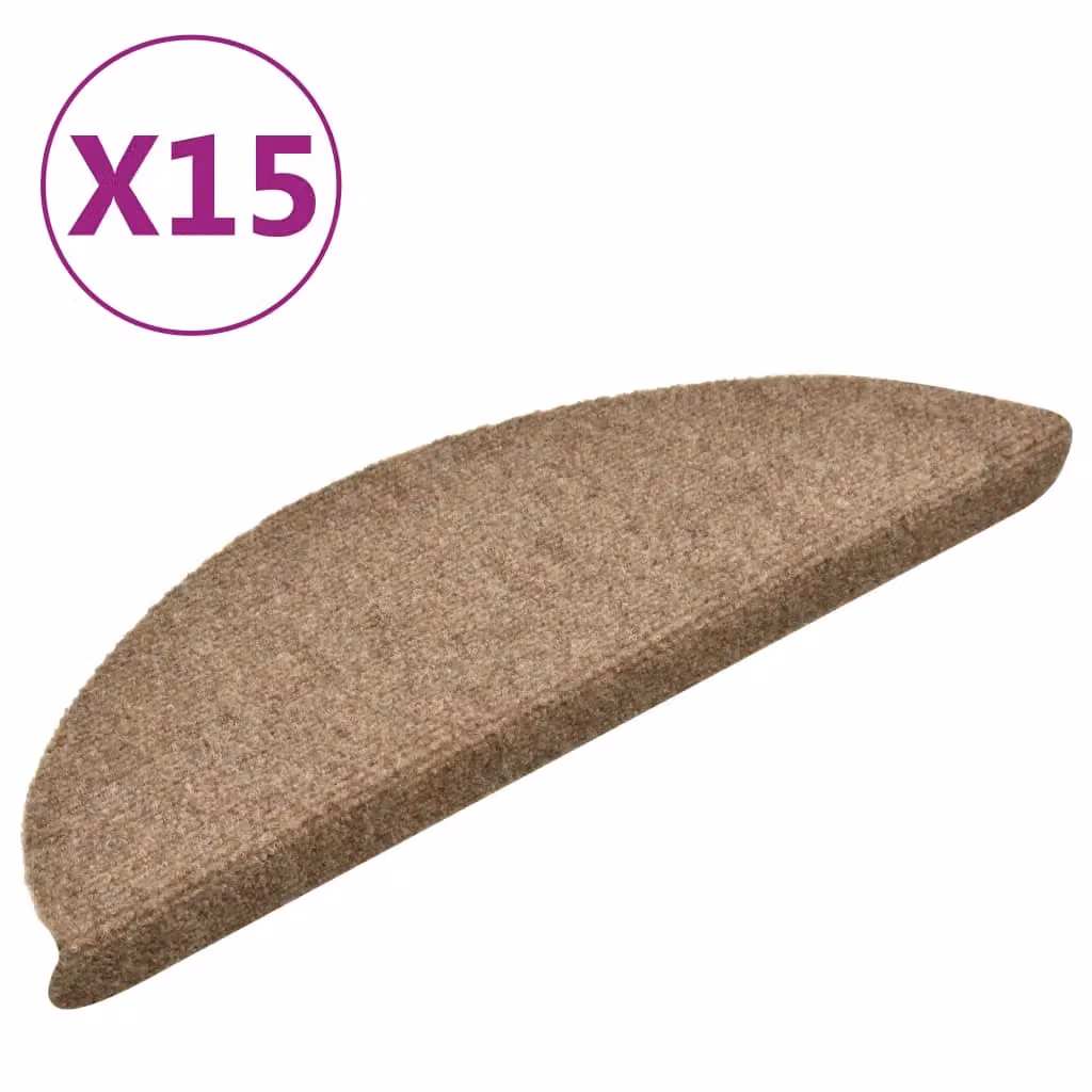 Berkfield Home Self-adhesive Needle Punch Stair Mats, 15 Pieces, Beige, W: 56 cm, D: 17 cm, H: 3 cm – 2