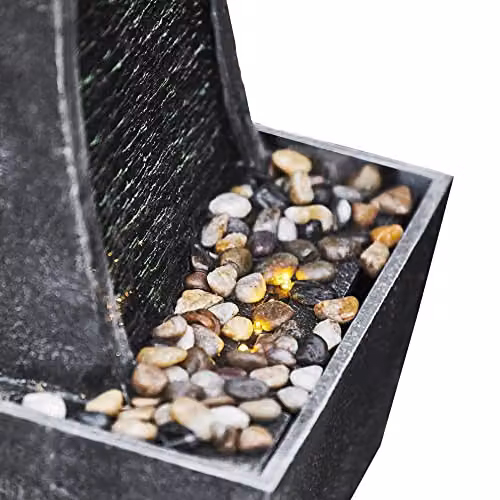 Teamson Home Grey Modern Cascade Water Feature with LED Lights and Pump – 4