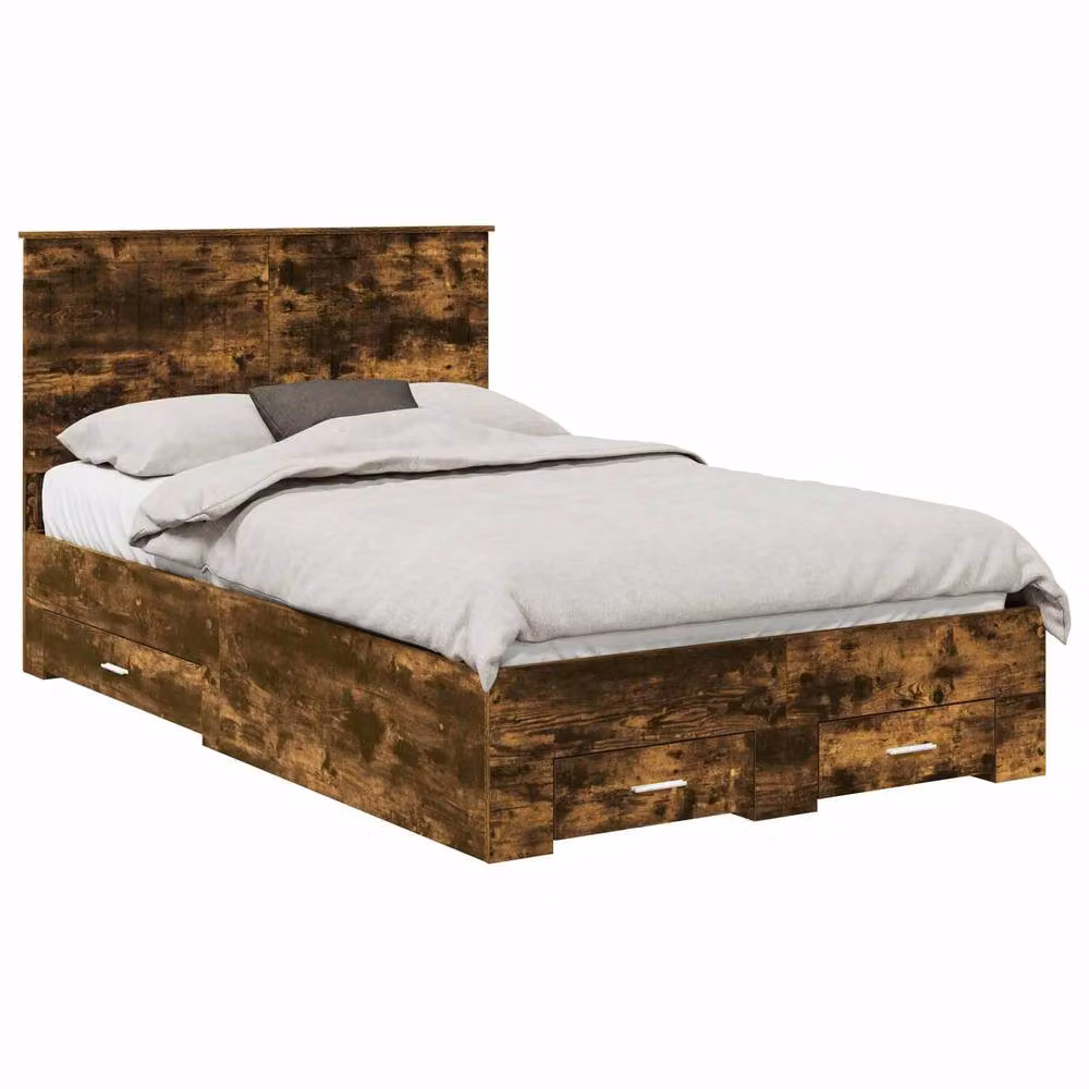 Berkfield Home Modern Bed Frame with Drawers in Smoked Oak Brown, W/D/H: 120 x 200 cm – 2
