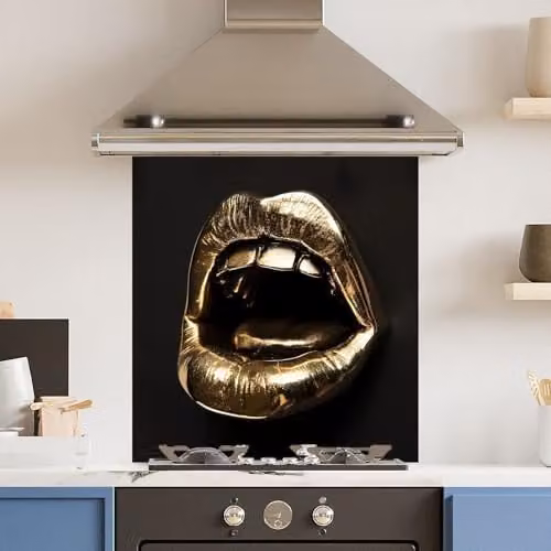 Gold Mouth Toughened 6mm Glass Kitchen Splashback, W: 70 cm, H: 75 cm