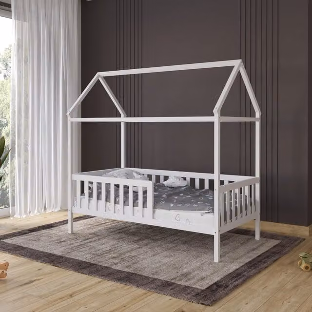 Heim Junior Childrens Bed with Detachable Wood Guard in White, W/D/H: 80 x 160 cm