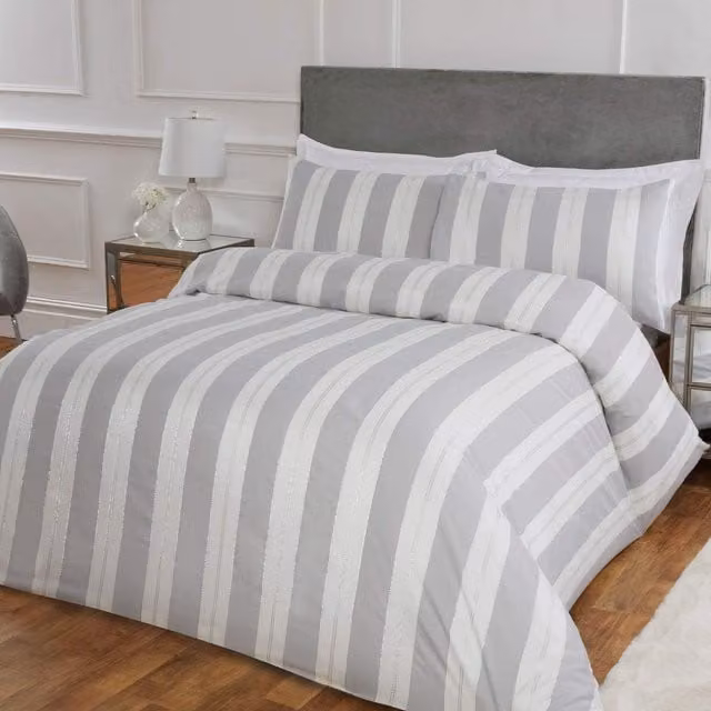 Smart Living Silver Lurex Stripe Jacquard Duvet Cover and Pillowcases Set, Double, W/H: 140 x 200 cm