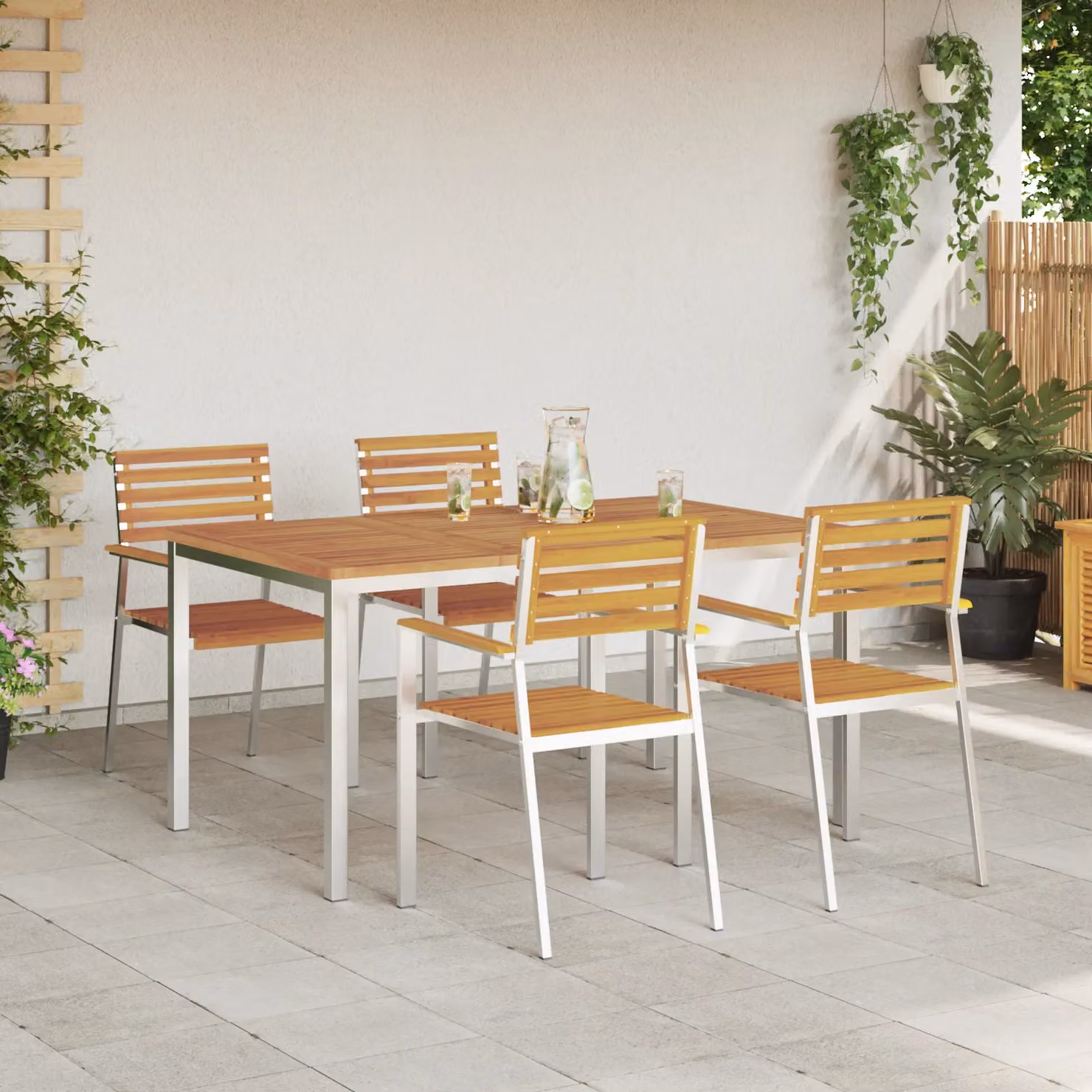 Berkfield Home 5 Piece Solid Acacia Wood Garden Dining Set in Brown – 3